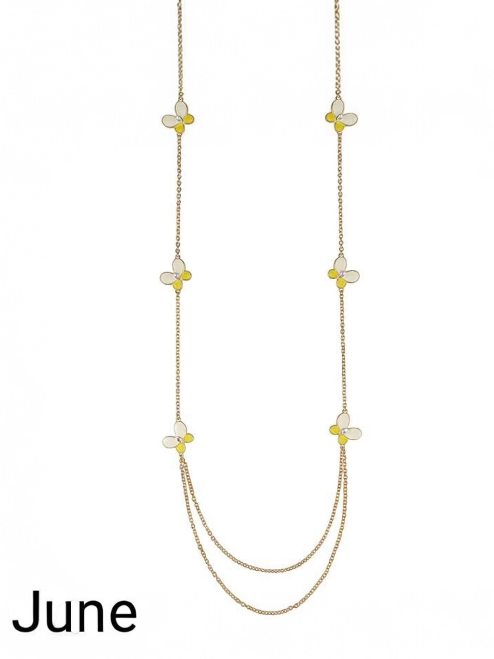 Danbury Mint JUNE Cascading Long Yellow White Enamel Butterfly Crystal Necklace